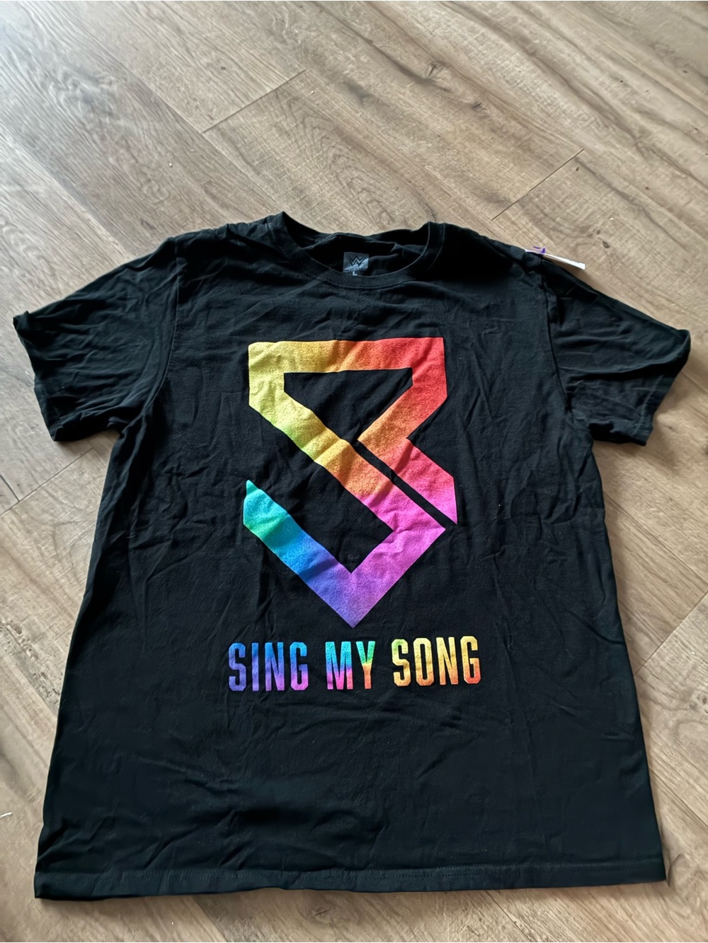 Black 'Sing My Song' Short Sleeve Tee with Rainbow Logo